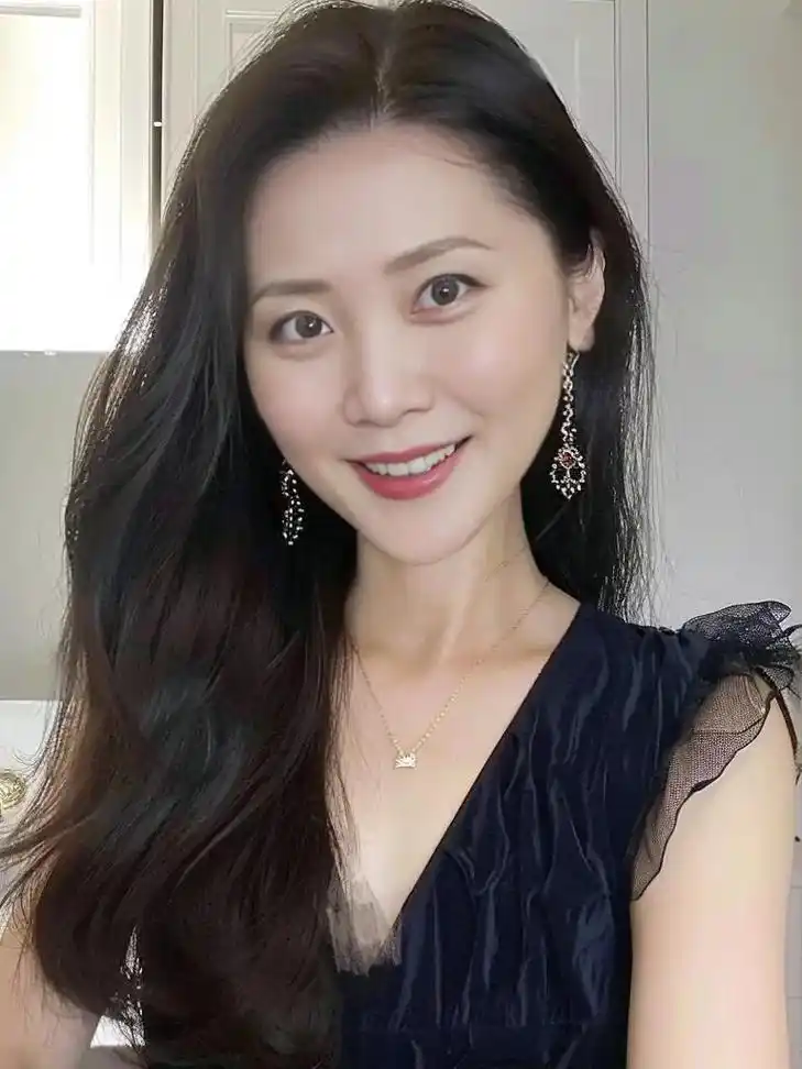 优雅黑裙，闪耀耳环，微笑动人