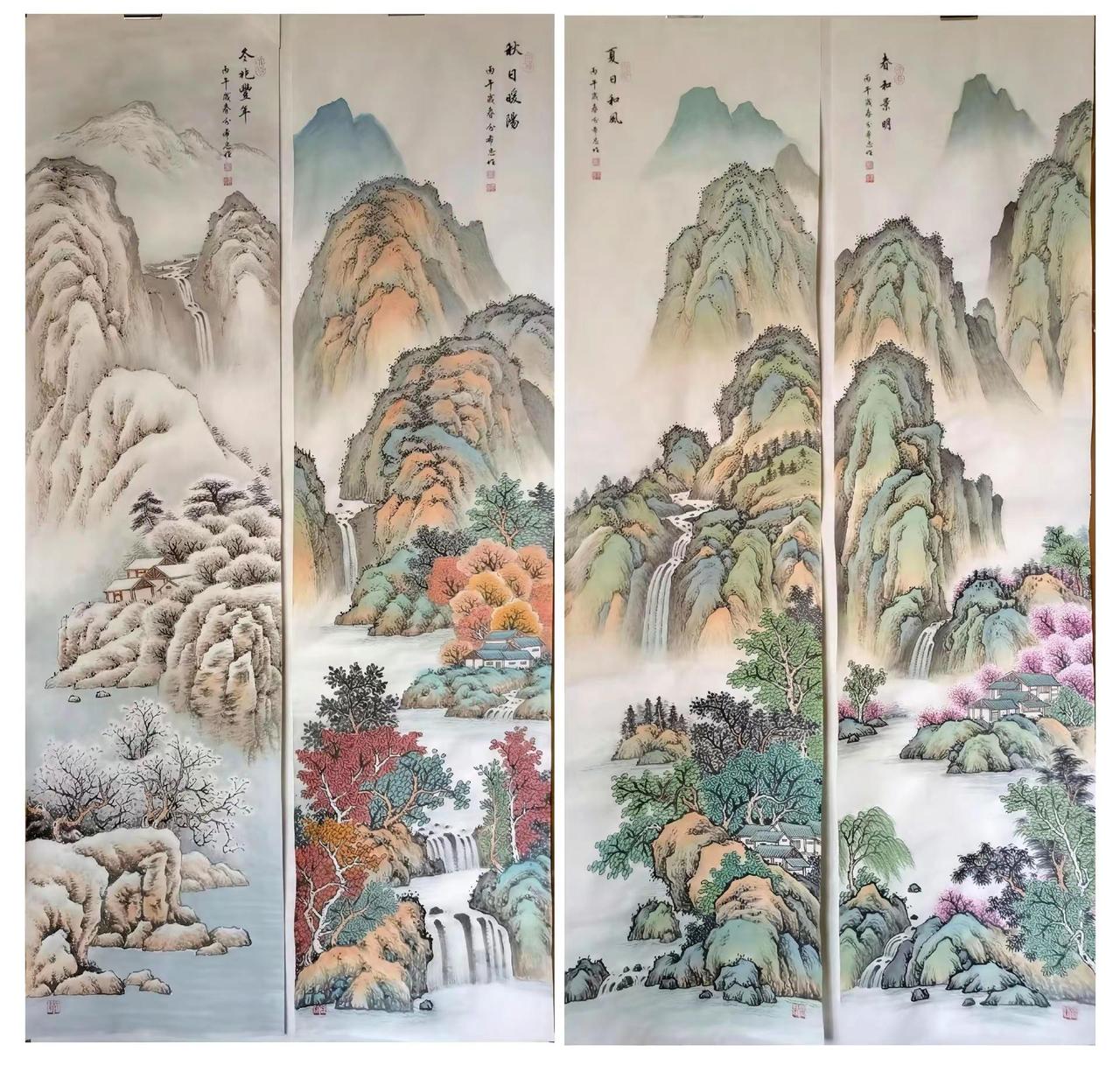 山水四条屏。仿古山水创作者中心创作灵感山水作品赏析山水四屏