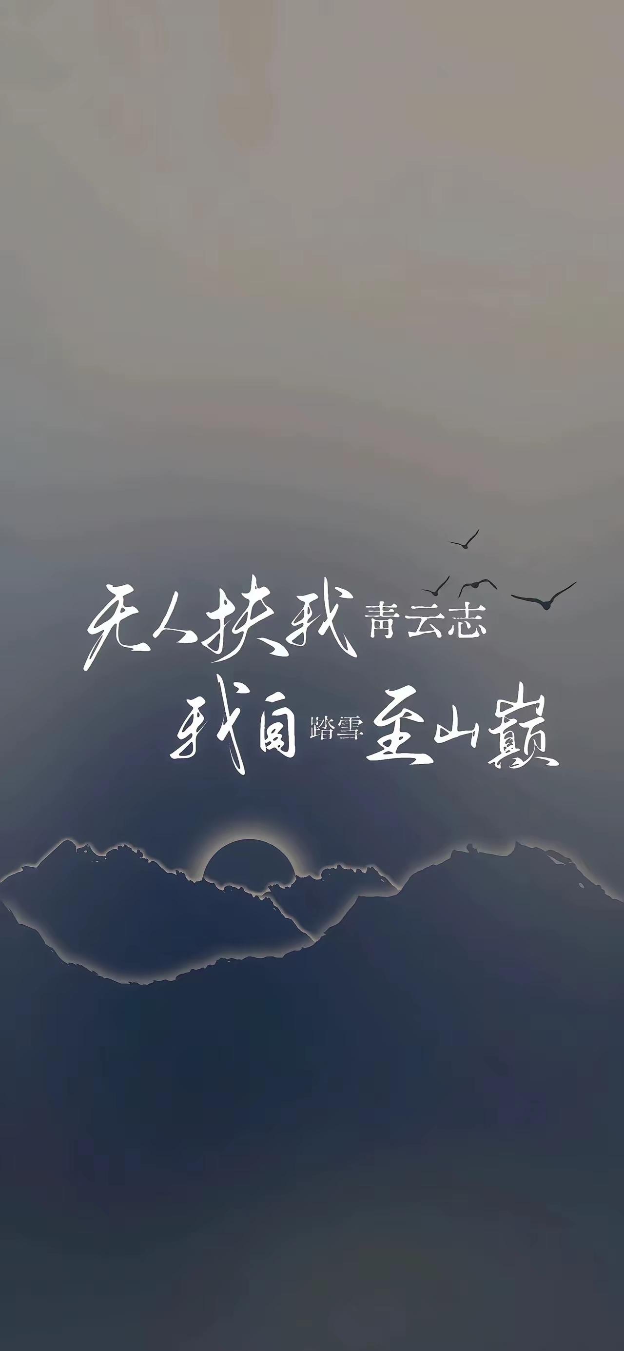 手机壁纸～山巅之上，孤影独行。无人扶我青云志，便自踏风雪赴山巅。以孤勇为刃，以