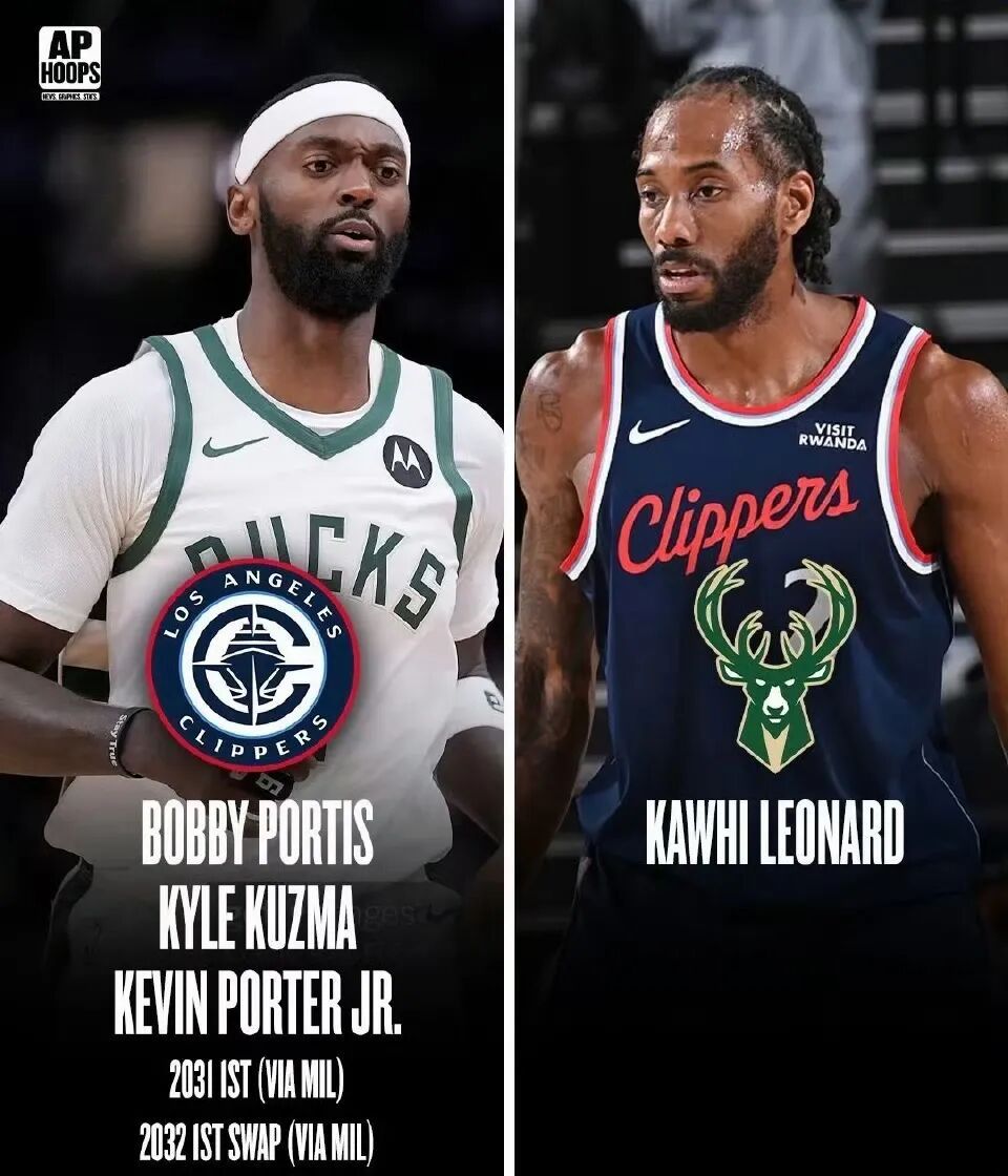 美媒模拟了一笔快船与雄鹿的交易方案：雄鹿方送出：鲍比-波蒂斯、凯尔库兹马、小凯文