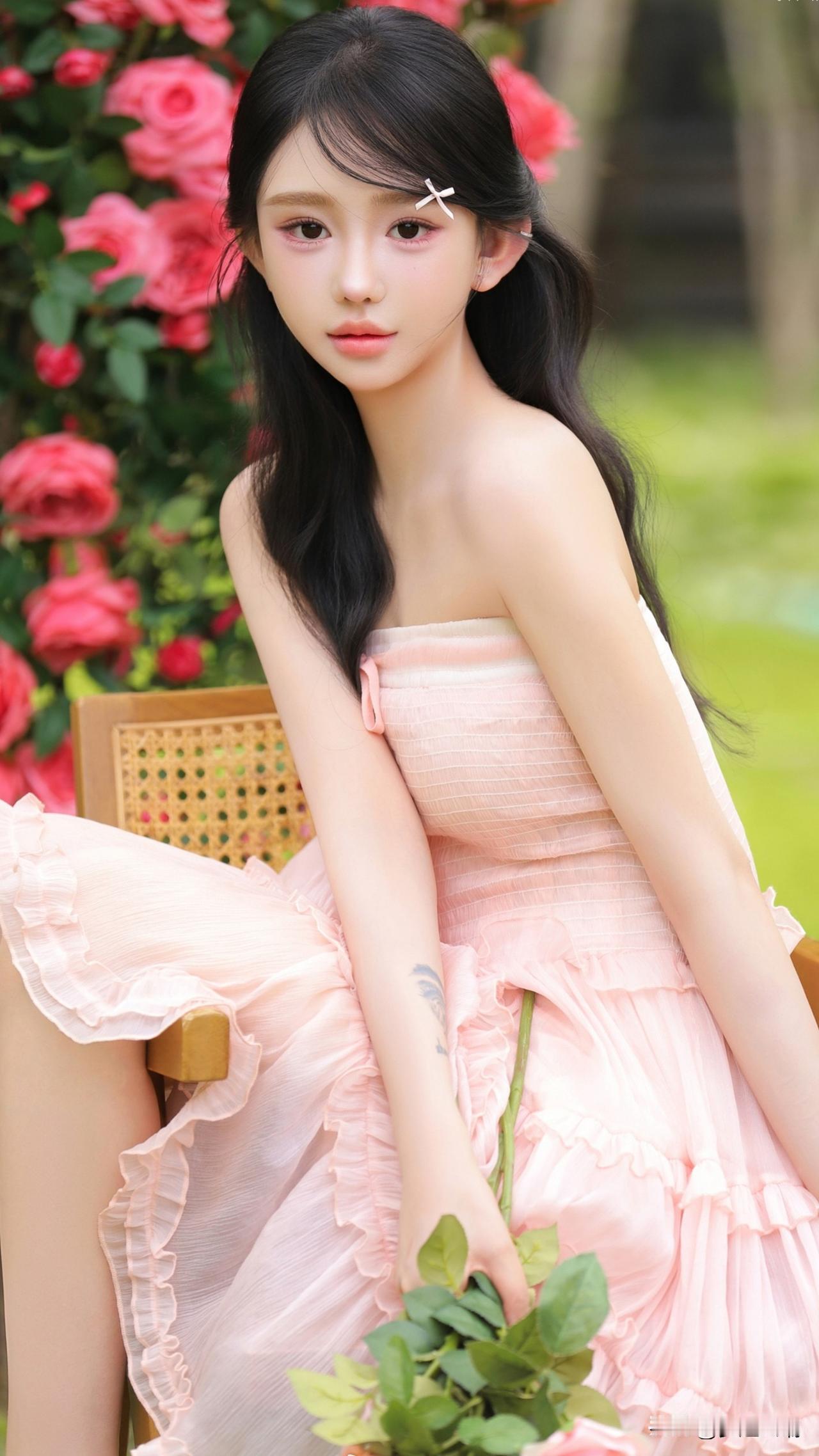 少女心满满，粉裙飘飘，与玫瑰相伴的梦幻时光。