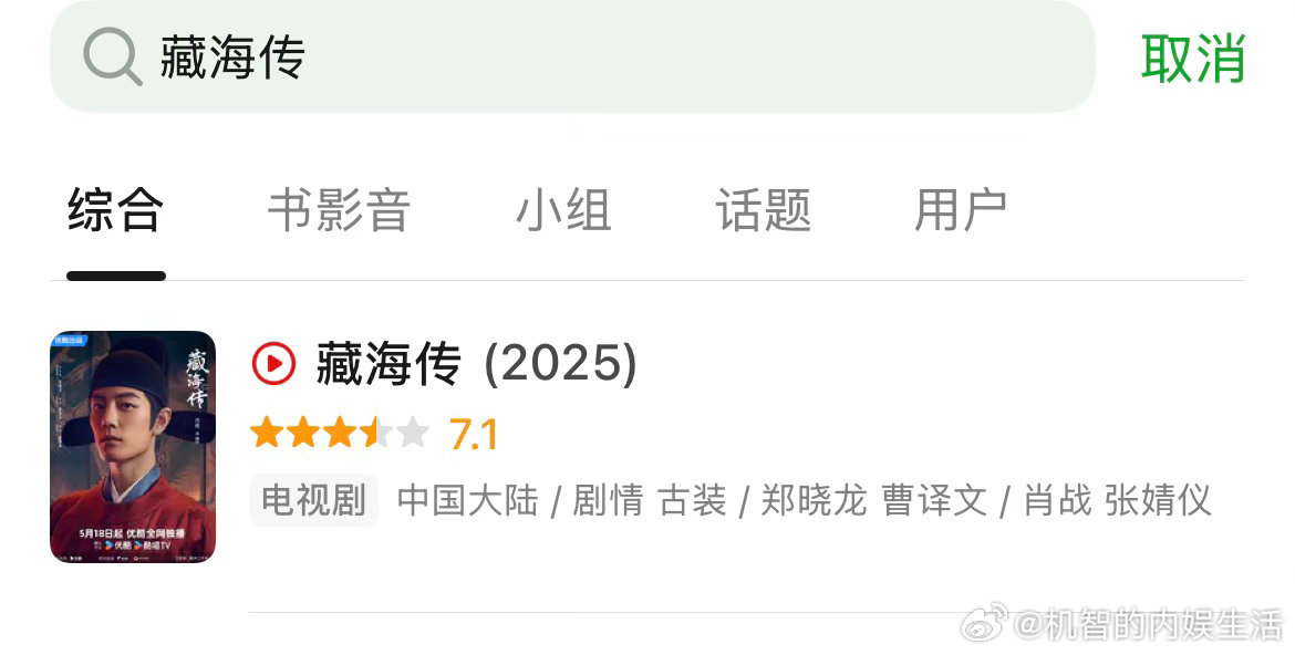 藏海传挂零是预料之中的，所有提名剧里自嗨传的评分是最低的，仅7.1。其他可都是