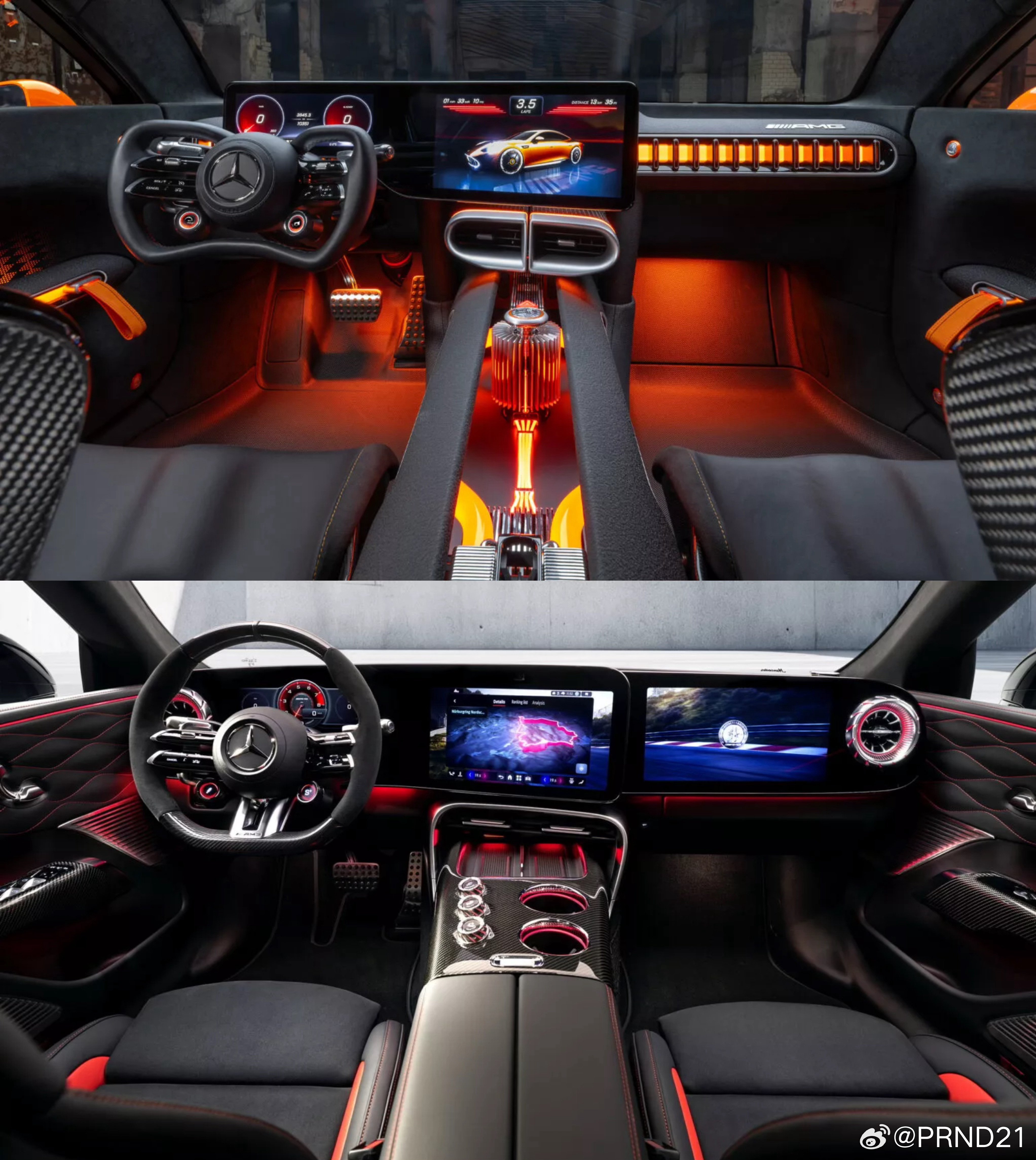近日，奔驰公布了“新款纯电高性能轿车”的内饰——布局和之前GTXX概念车（图1上