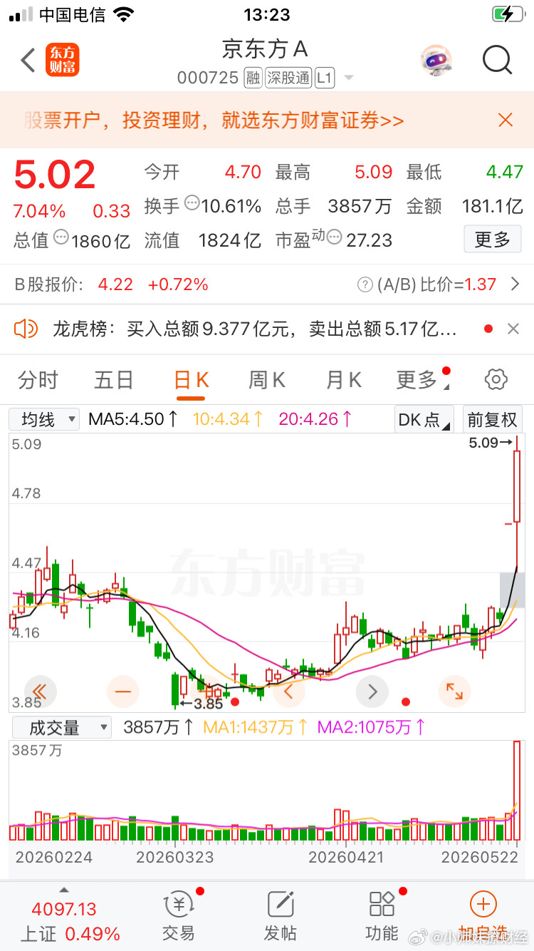 散户之王—京东方，这两天续写了股市神奇，散户们终于守得云开见云日。