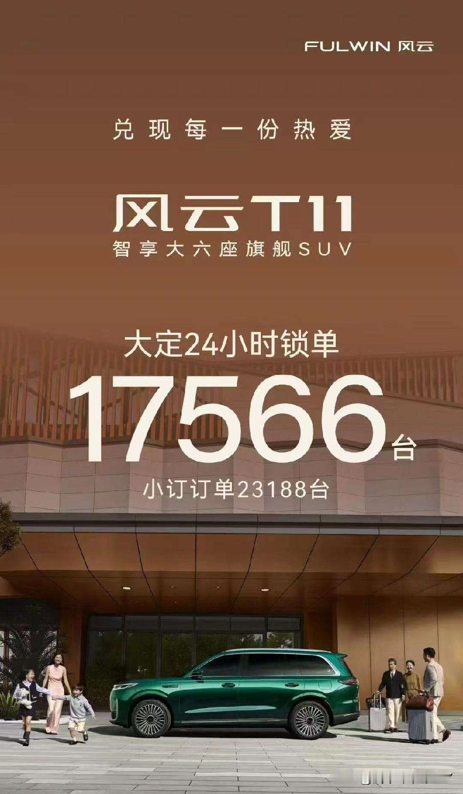 奇瑞风云T11，上市仅24小时，便斩获大定17566台、小定23188台的佳绩。