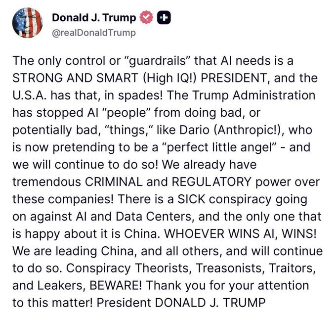 我真心觉得Anthropic这辈子值了。怼老中，又被美帝总统下场点名威胁。​
