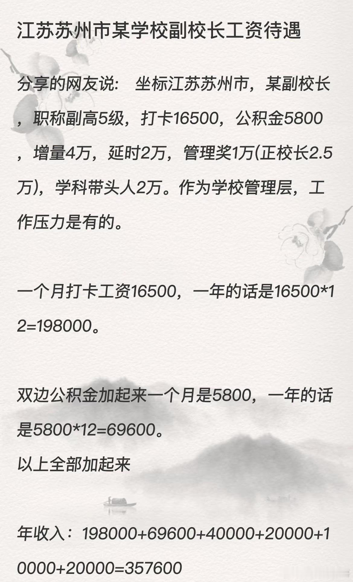 江苏苏州市某学校副校长的工资待遇，没想到如此之高，太离谱了！​​​