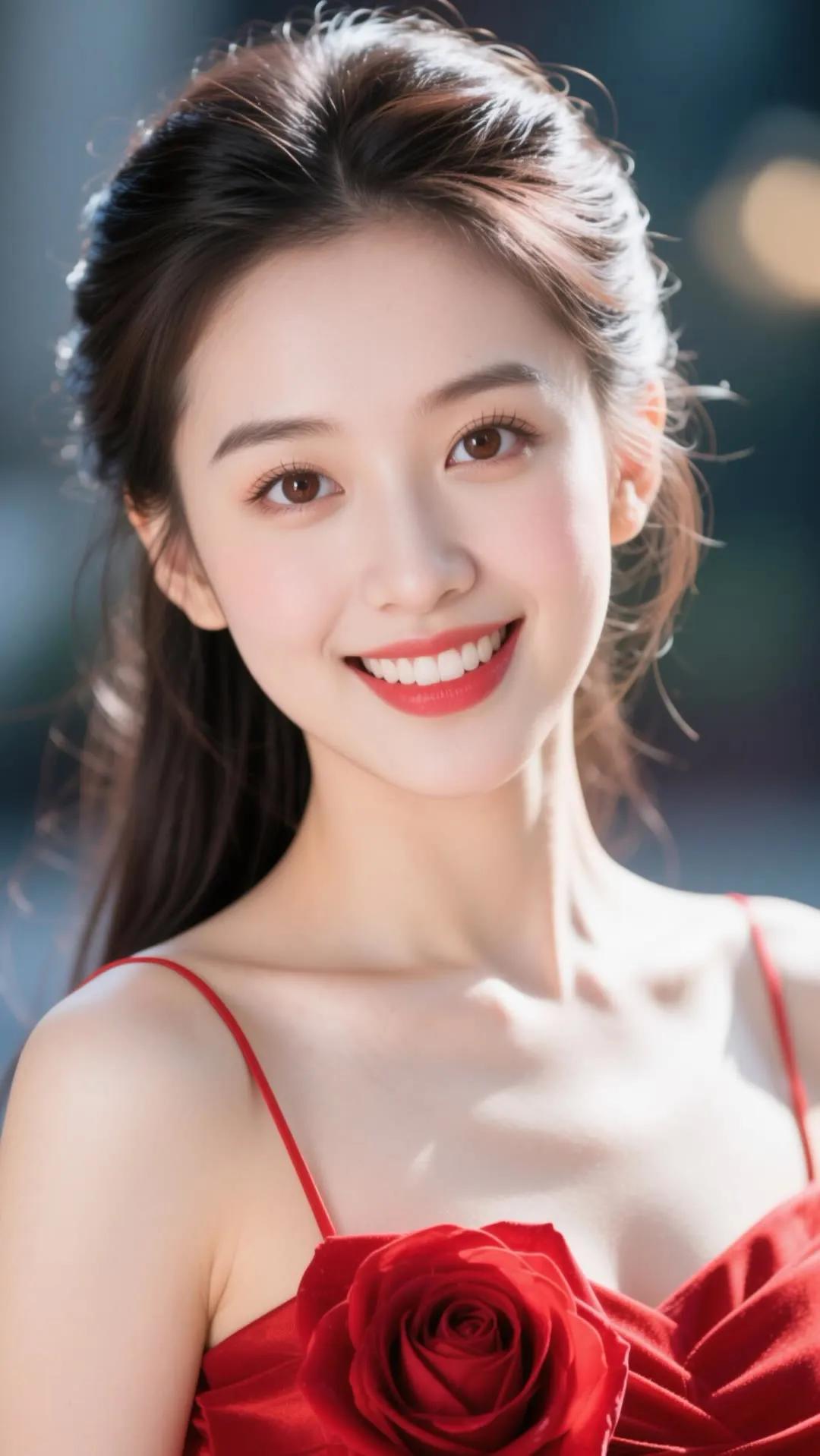 红衣美人笑，花影映春光。