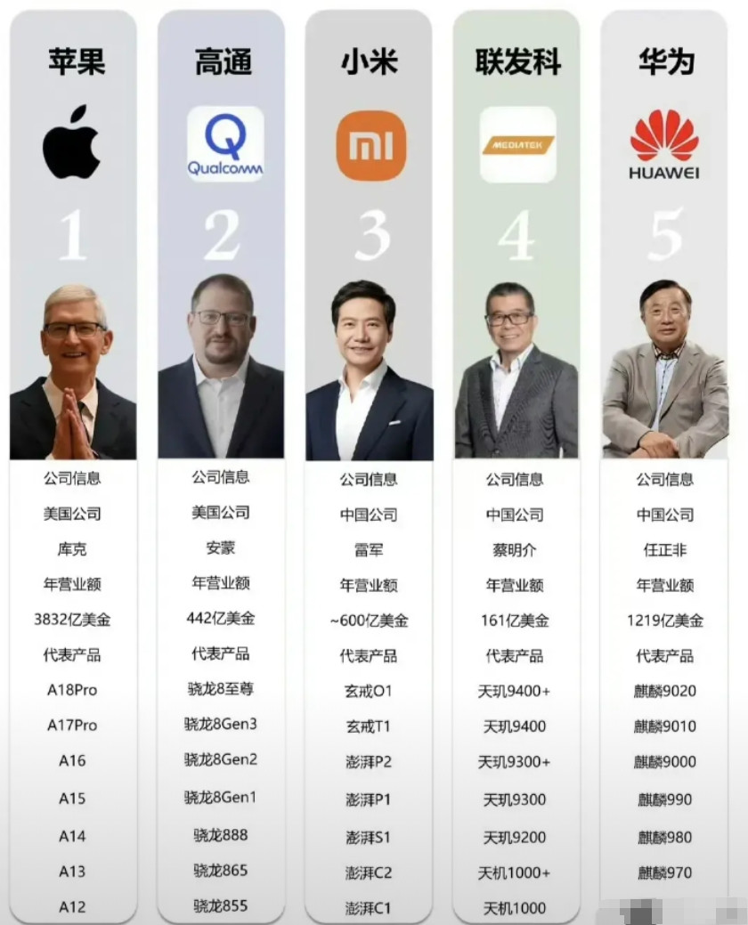 全球唯五的自研芯片的厂商！小米居然排行第三，大家觉得排名合适吗?
