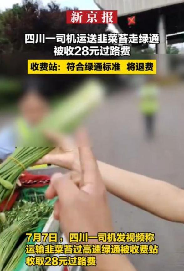 收费员把蒜苔认成花，司机被罚28元。2025年7月8日，四川峨眉山高速收