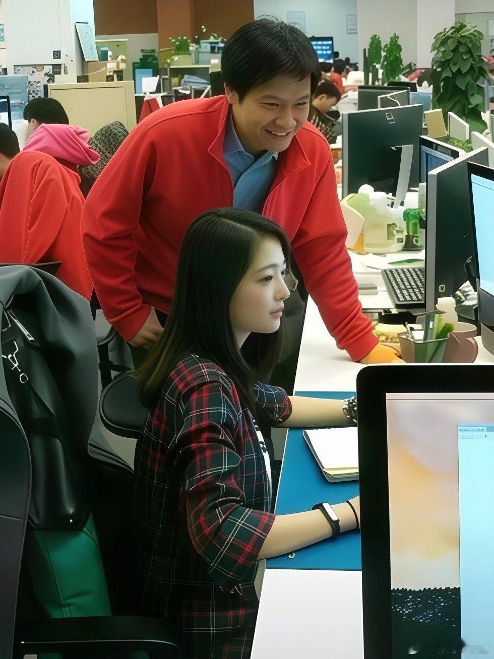 2014年，创业初期的雷军指导穿着格子衫的小米前端开发工程师，依然是那么亲切爱笑[doge]​