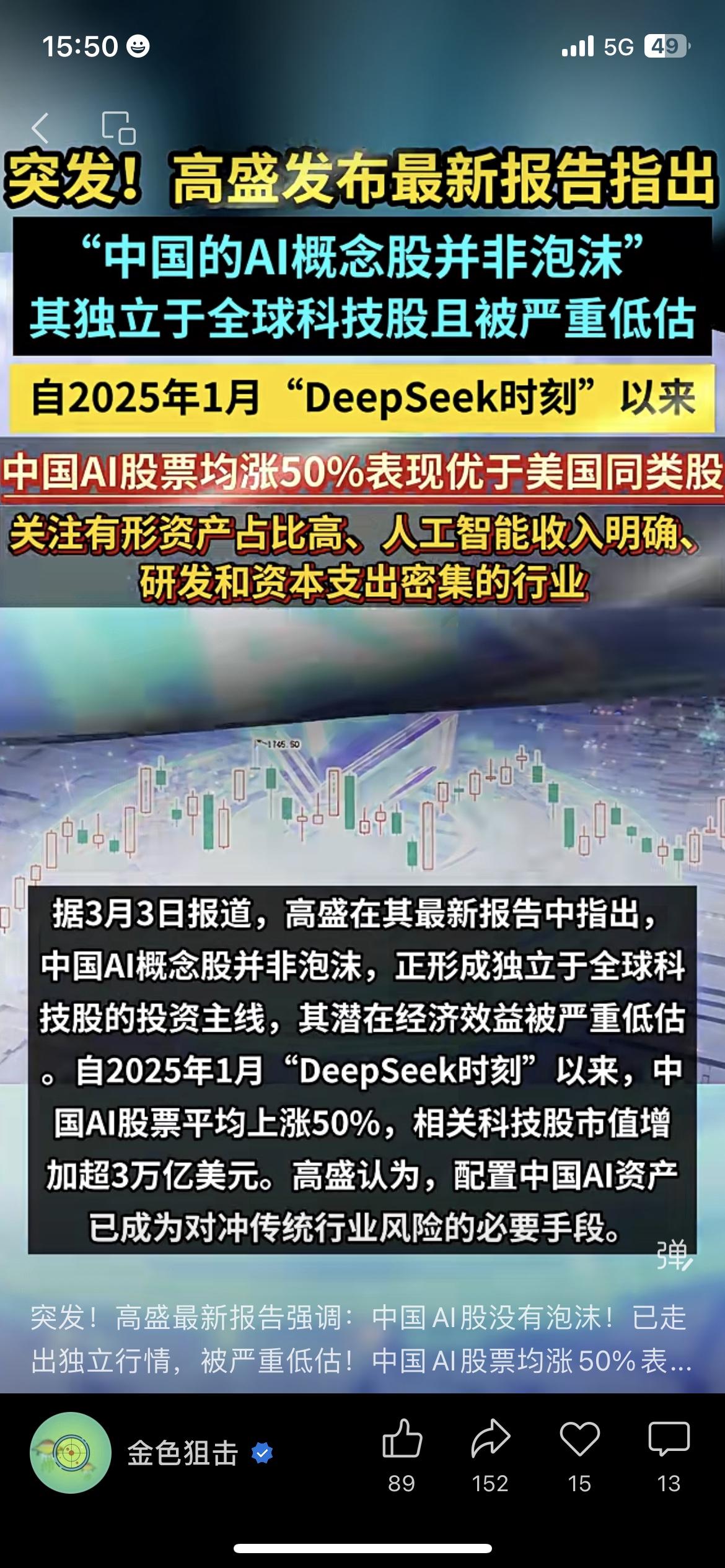 国际顶级投行高盛，突然给中国AI板块“站台”了。高盛明确表示：中国AI概念股并