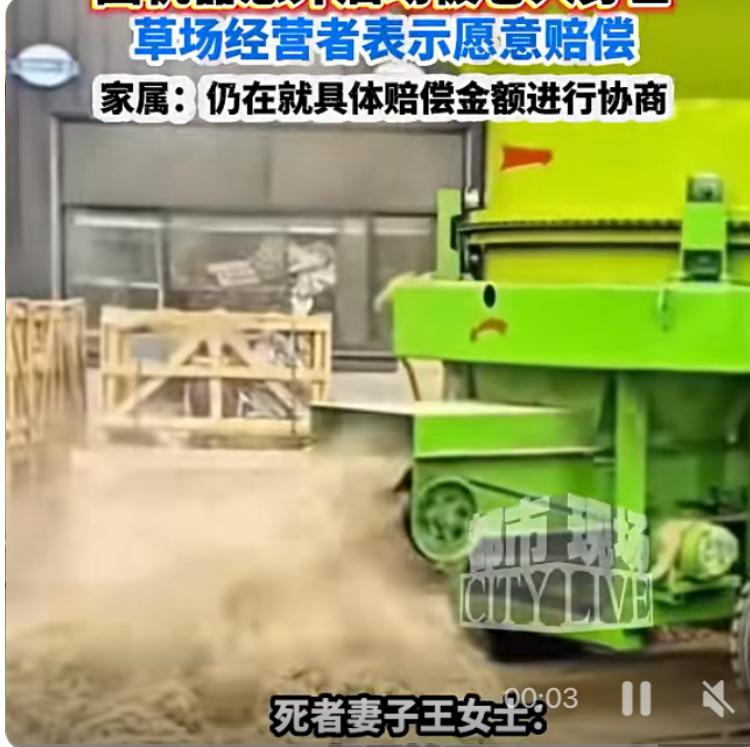 母子草场同就职，眼见儿子无全尸。大意身体被切块，粉碎机内现残肢。（2025