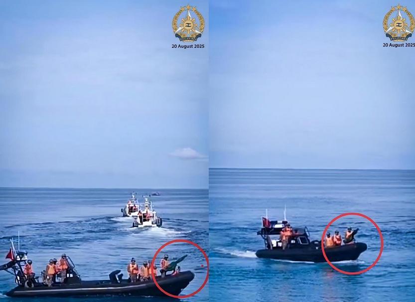 终于上强度了，海警快艇已经装上了大口径机枪，仁爱礁方向，机枪海警快艇，无人机，直