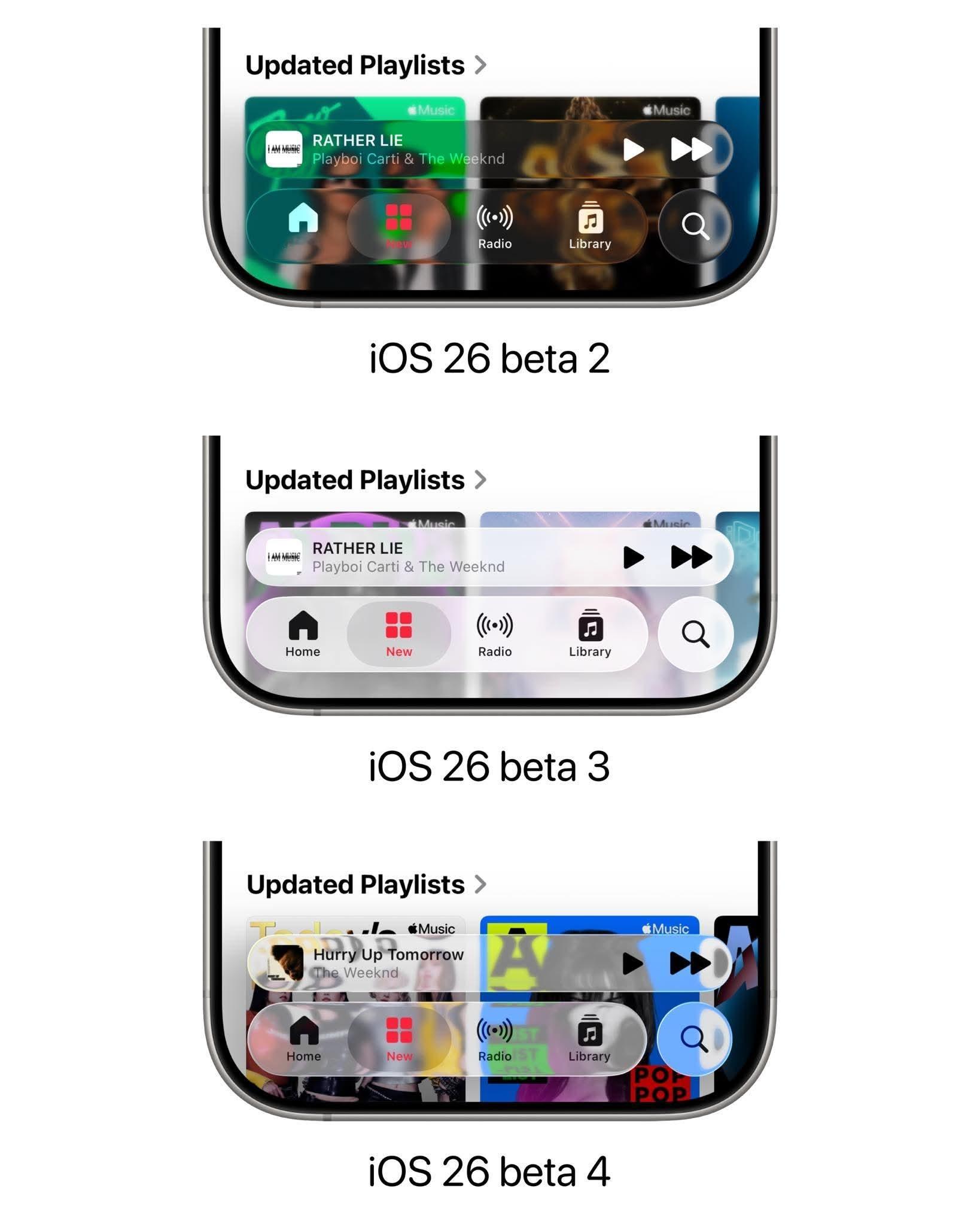iOS26的Beta4版本又调整了玻璃效果[捂脸哭]改了一版又一版，恢复回之前的