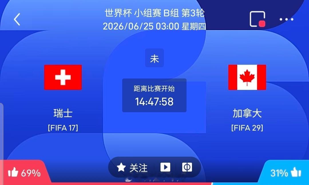 【足球】周三049世界杯方向：瑞士vs加拿大世界杯：瑞士VS加拿大时间：2026