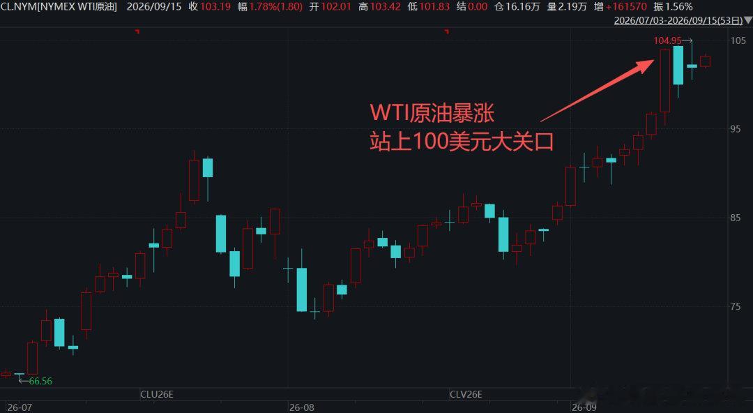 WTI原油价格站上100美元大关了​​​