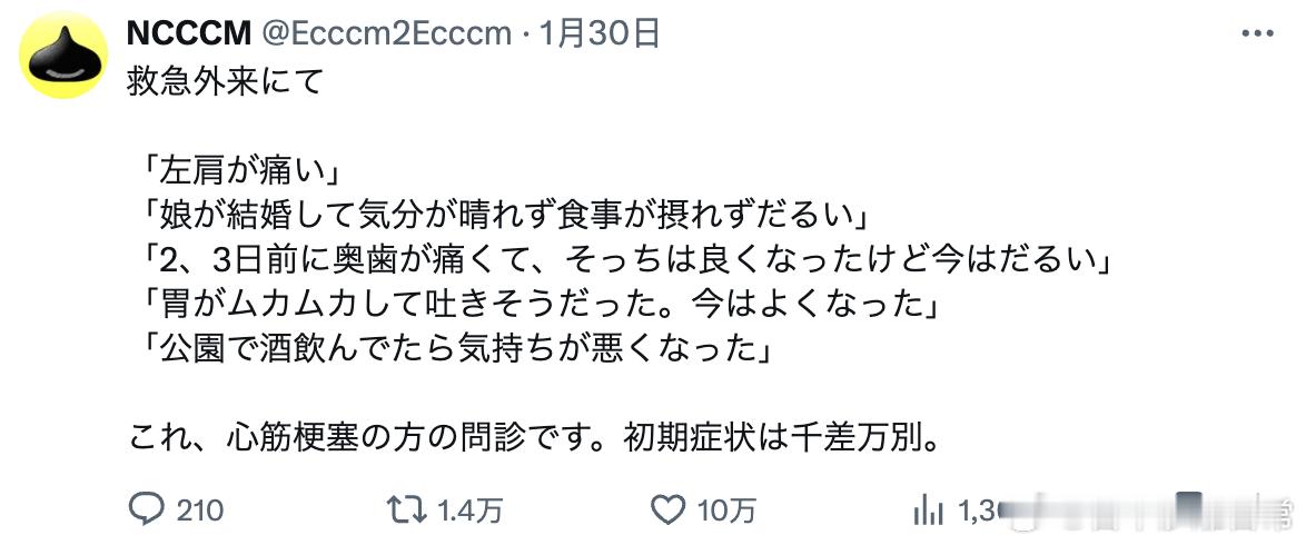 急诊科问诊中：“左肩痛。”“女儿结婚了，心情不好，吃不下饭，感到很疲惫。”“2