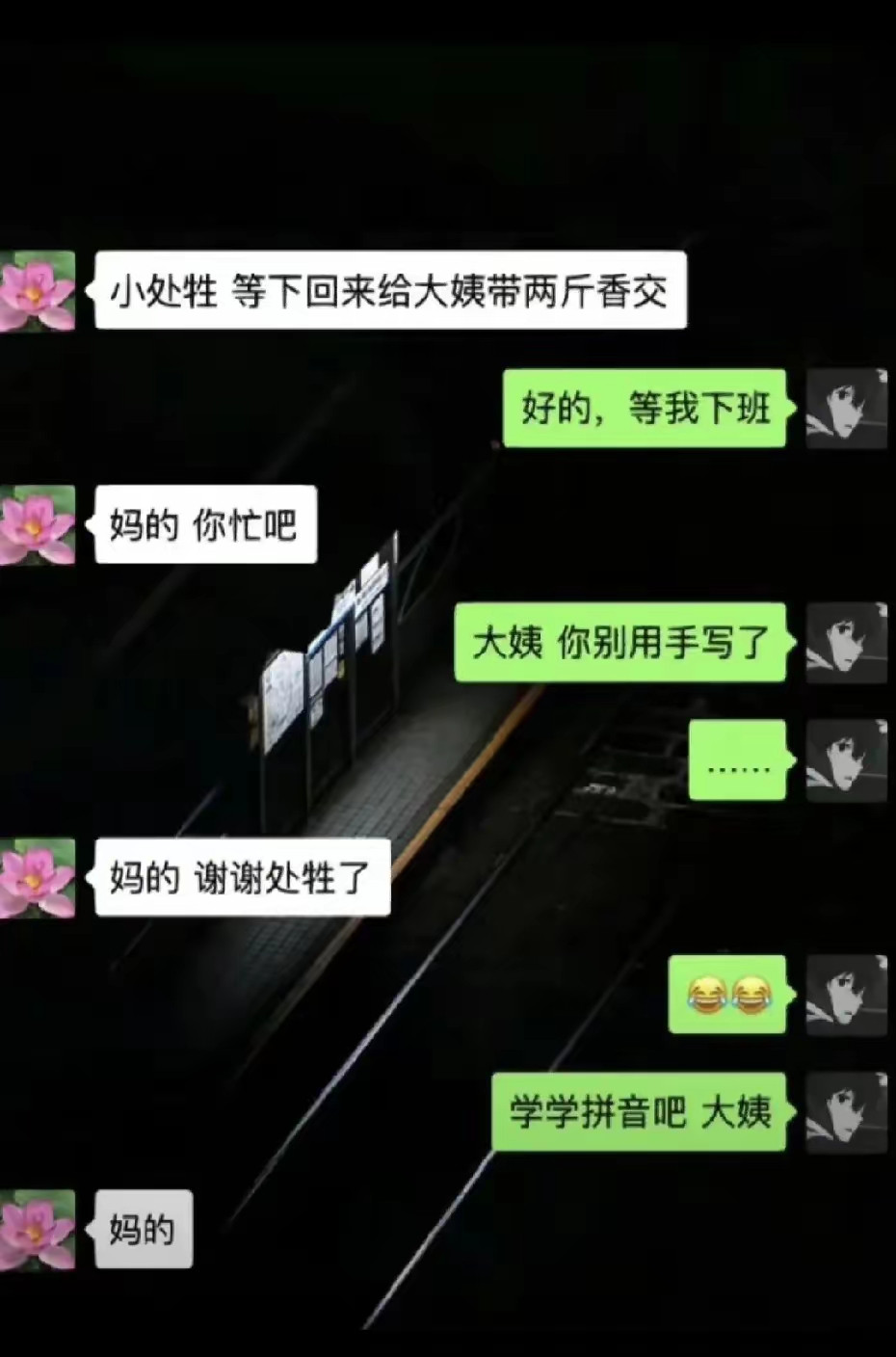 大姨：学会了拼音还怎么正大光明的骂你。