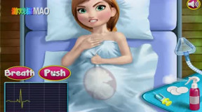 安娜公主生二胎宝宝游戏 迪士尼乐园芭比美人鱼艾莎公主亲子游戏