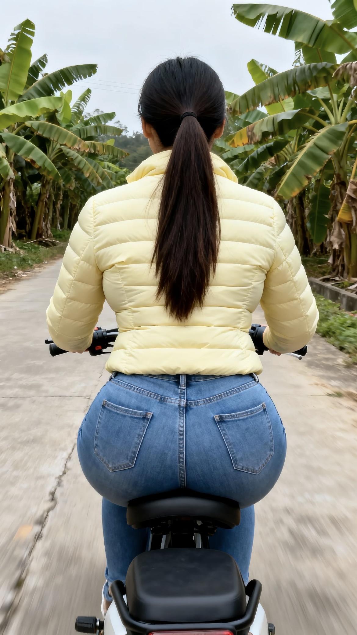 柔淡的天光笼着乡野的水泥小径，芭蕉叶的浓绿沿着道路两侧铺展，宽大的叶片揉着水汽的