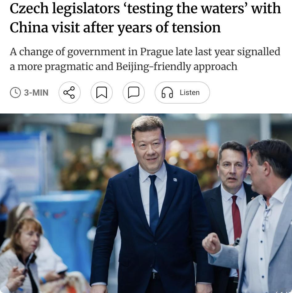 外媒：捷克议员访华"投石问路"，两国关系现回暖迹象一批捷克议员近日访问中国，