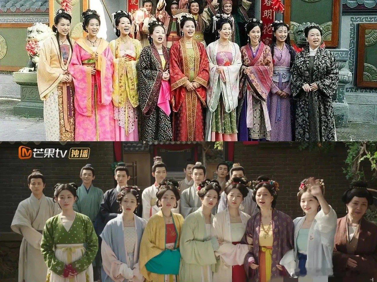 上图是TVB拍的《锦绣良缘》下图是于正拍的《五福临门》看服装，TVB花花绿绿都是