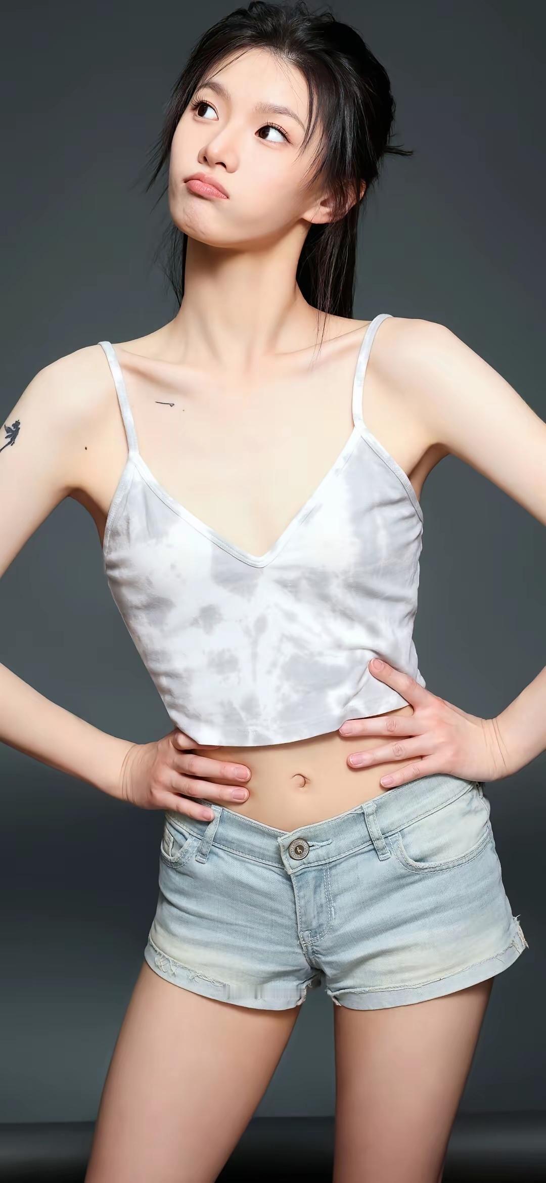 夏日清新穿搭，牛仔短裤与白色背心搭配，轻松自在，少女感十足！🌞👗👖清纯可爱