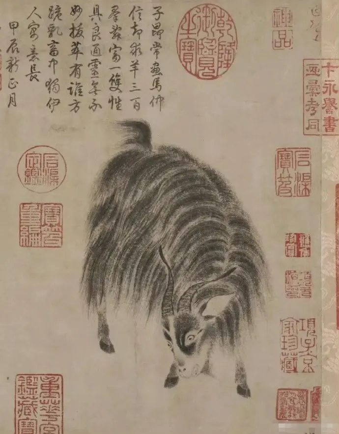 图一赵孟頫画的羊！图二是乾隆临摹的！​​​