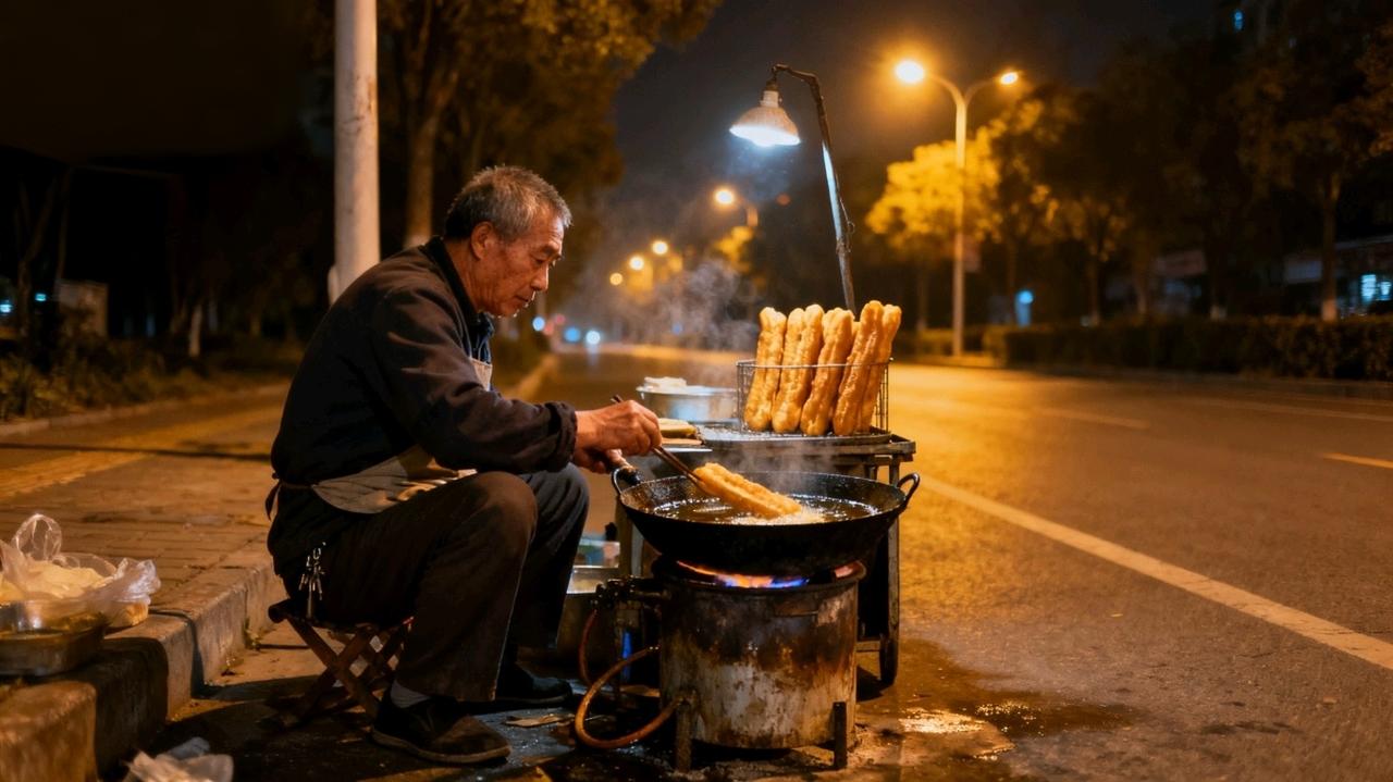 凌晨3点的小吃摊，藏着成年人最不敢说的体面张叔的手在油锅里翻涌时，指节上的