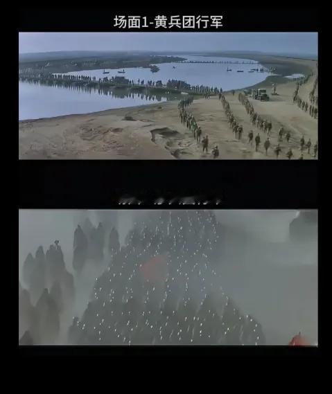 今天看到大决战里黄维兵团和廖耀湘兵团的行军画面。军容森严，步履整齐，杀气腾腾啊