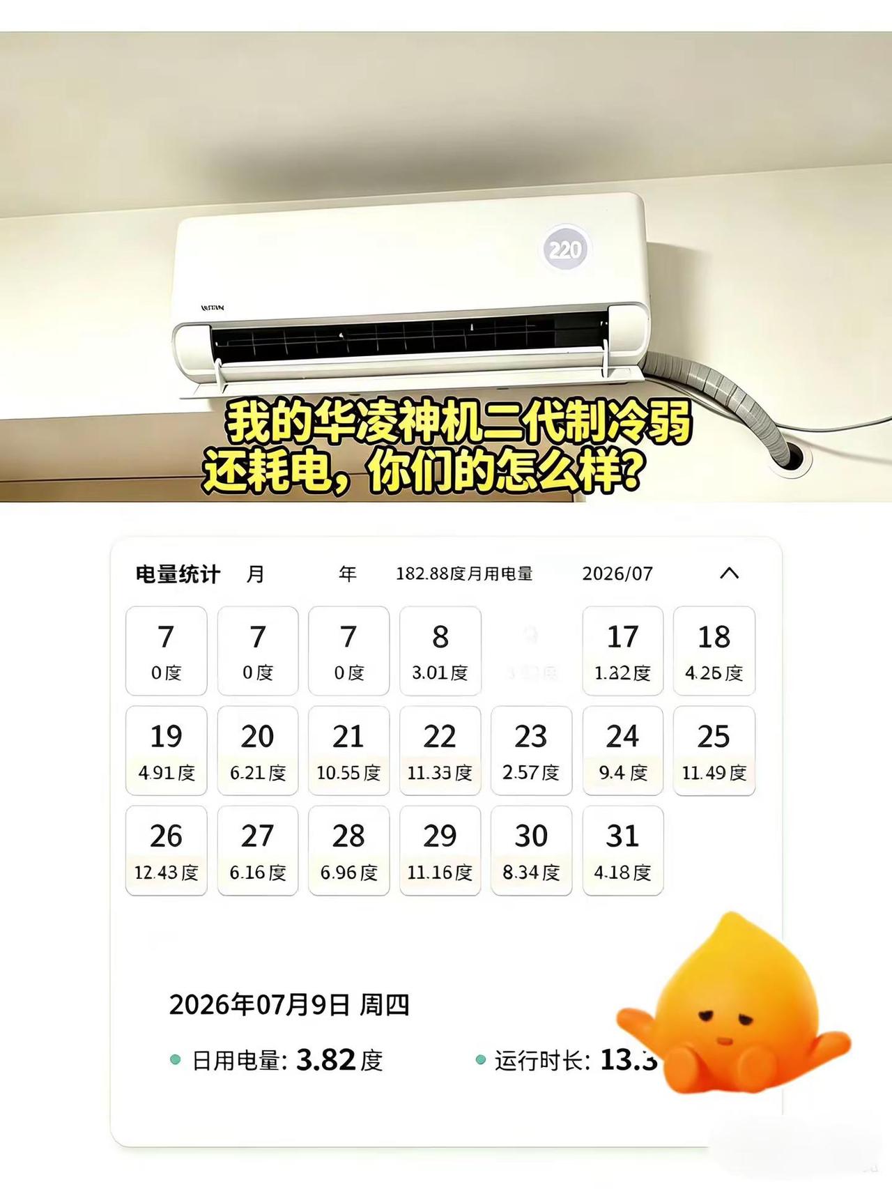 我的华凌神机二代制冷弱还耗电你们的怎么样。真实生活分享计划空调选购空调选购注