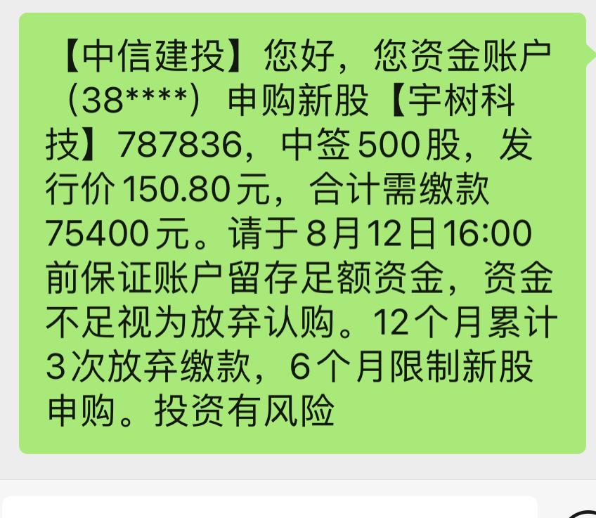 宇树科技：中签了！中签了！中……【中信建投】您好，您资金账户（38****）