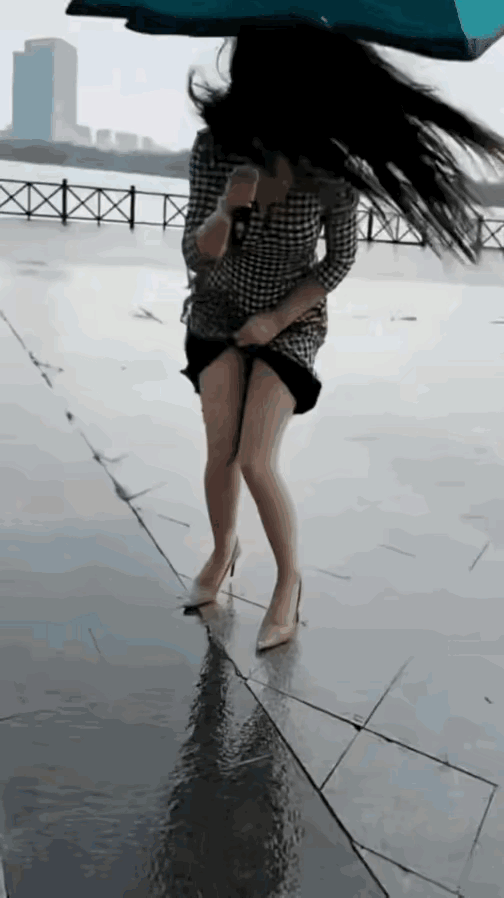 穿啥不好，非穿它……人看着挺正经，雨伞也挺正经，就是风不正经！出门时很漂亮，没走