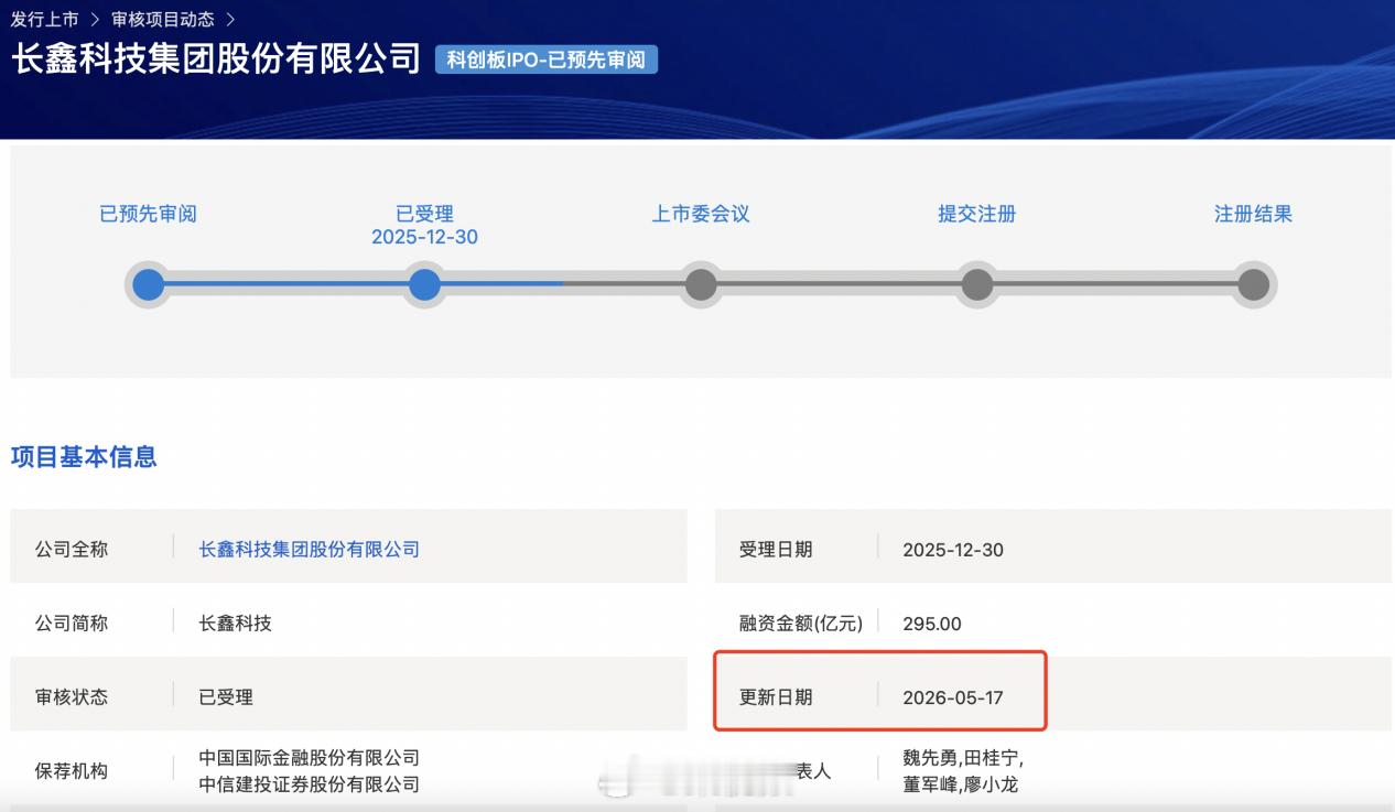 【长鑫科技业绩暴增原因】长鑫科技拟募资295亿5月17日，长鑫科技更新了科创板