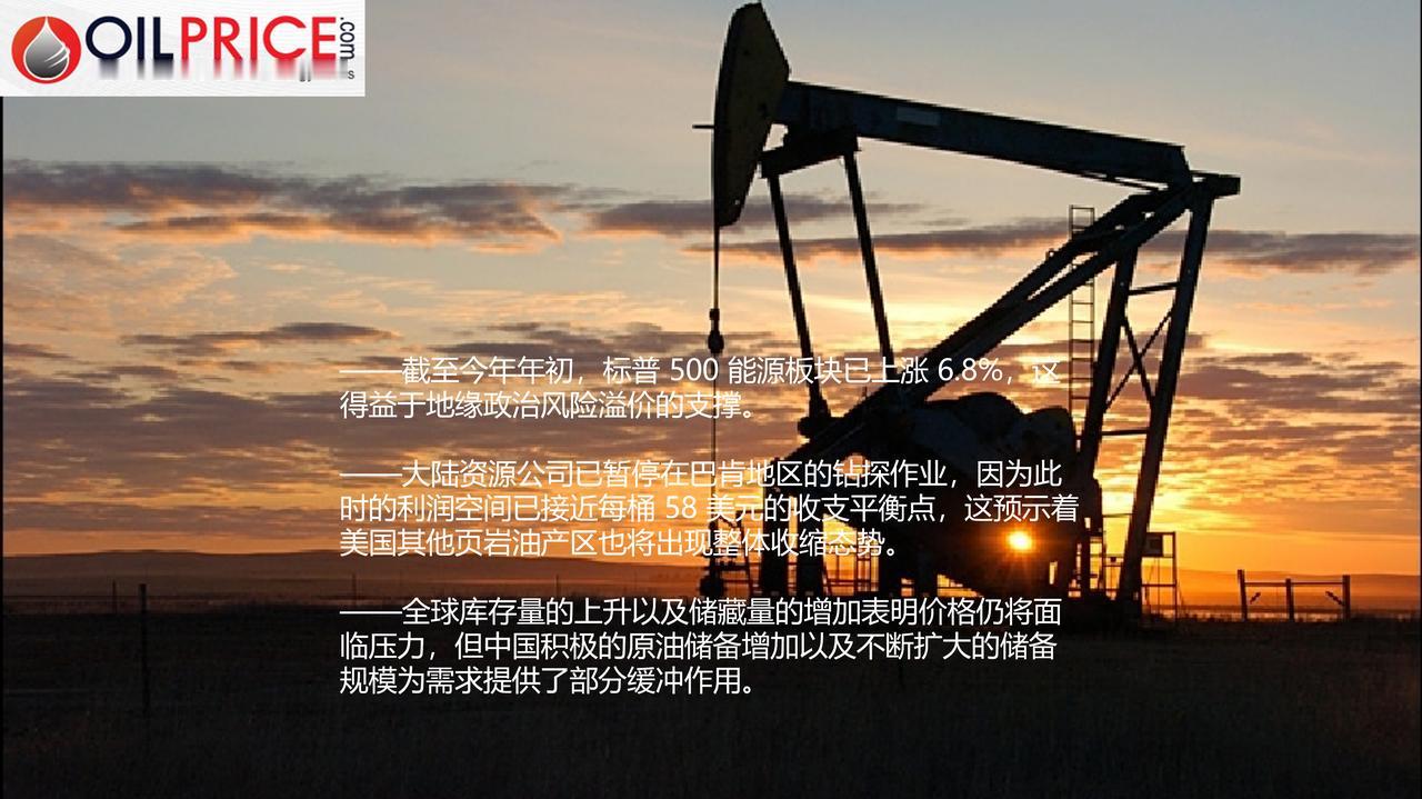 今年年初，能源股表现抢眼，而美国页岩油钻探活动则有所减少石油和天然气类股票在