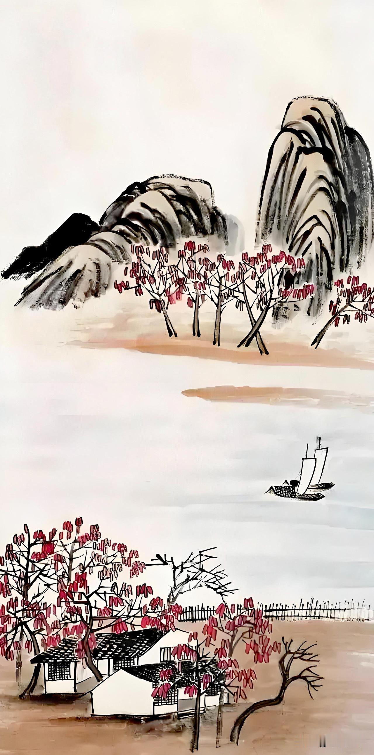 这次作业仿了一幅齐白石的山水。老师说总体上有七分像，还有三分气息不足。老师不同