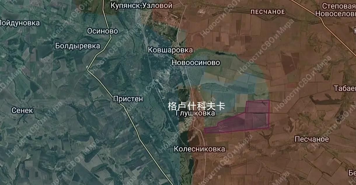 库皮扬斯克方向，俄军西部集群在奥斯基尔河以东的格卢什科夫卡一带开始对被围的乌军进
