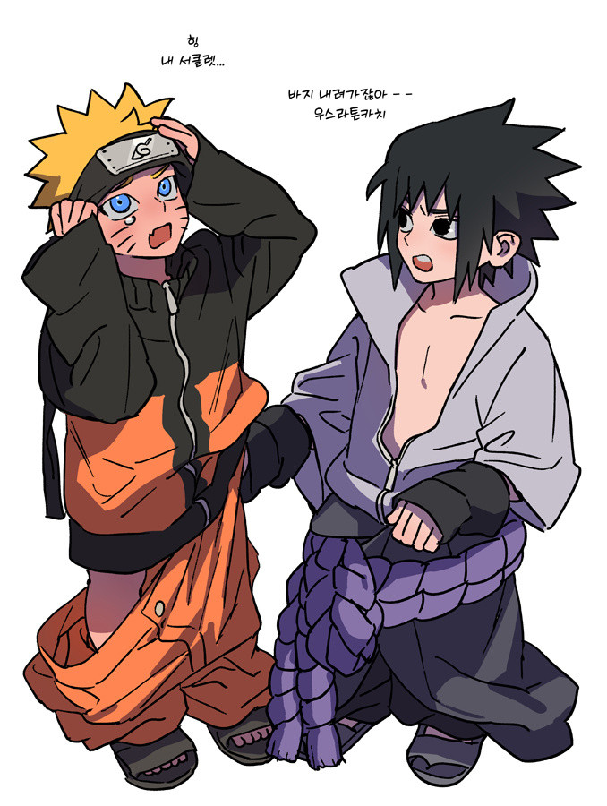 X上同人画师7a7a_777最新绘制的“身体变小了”鸣人佐助插图！哈哈哈两小