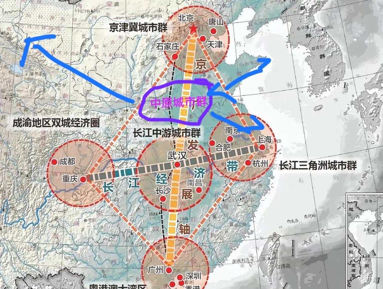 得中原者得天下，没有中原城市群作为支撑点的城镇体系规划建设都是片面和残缺的镜花水