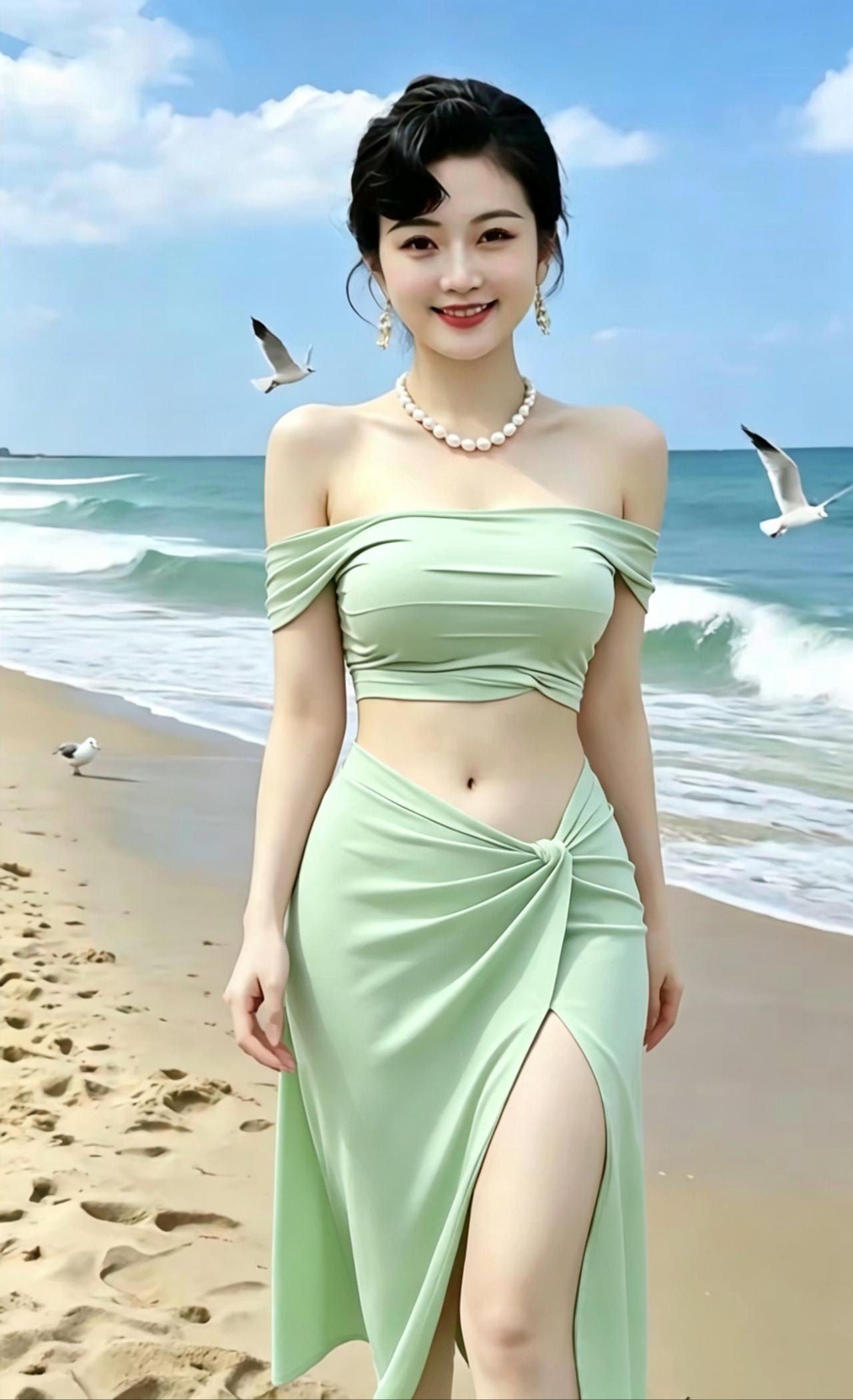 《青纱海隅》晴天漫卷云絮，万顷沧波漫吻浅滩。金砂绵柔，印着细碎履痕，海风携