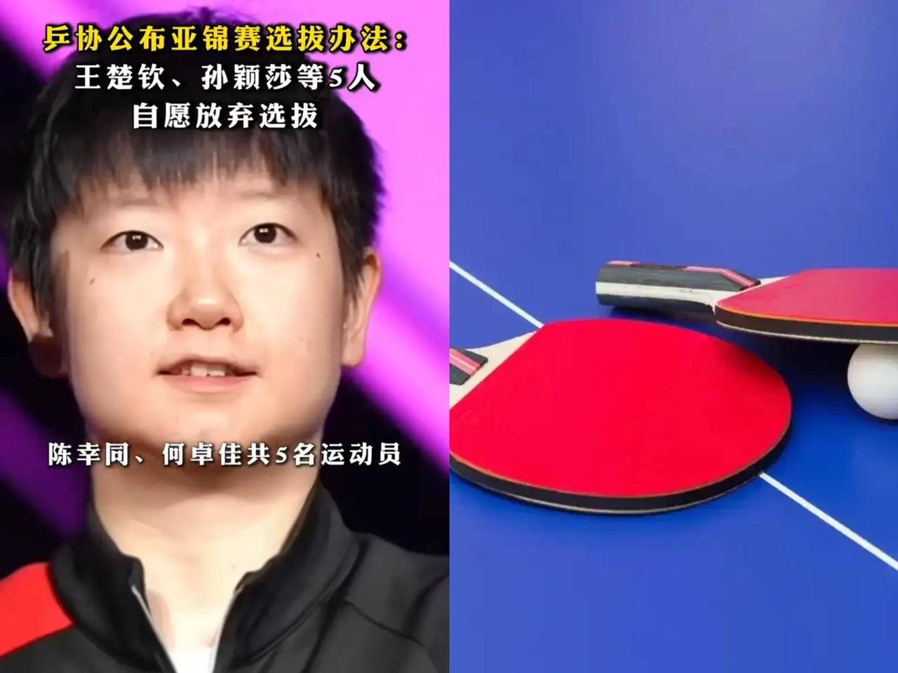 国乒主力这回学聪明了。刚看到，王楚钦、孙颖莎他们几个主动不去亚锦赛了。