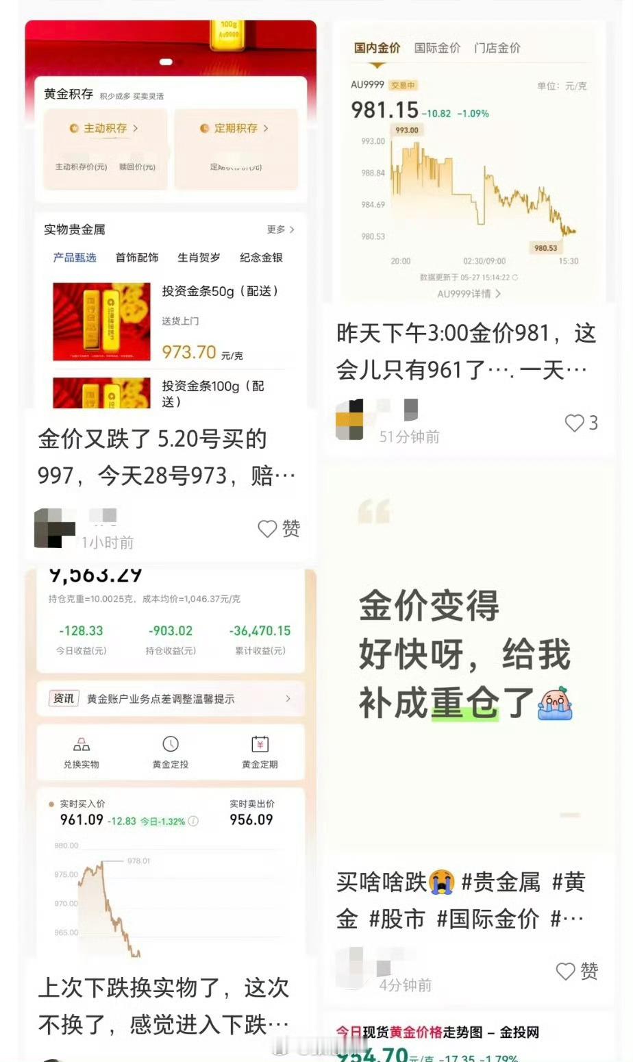 金价跌了反而不敢买了人们心理都是买涨不买跌，更何况基本上就没跌多少…从目前的国际