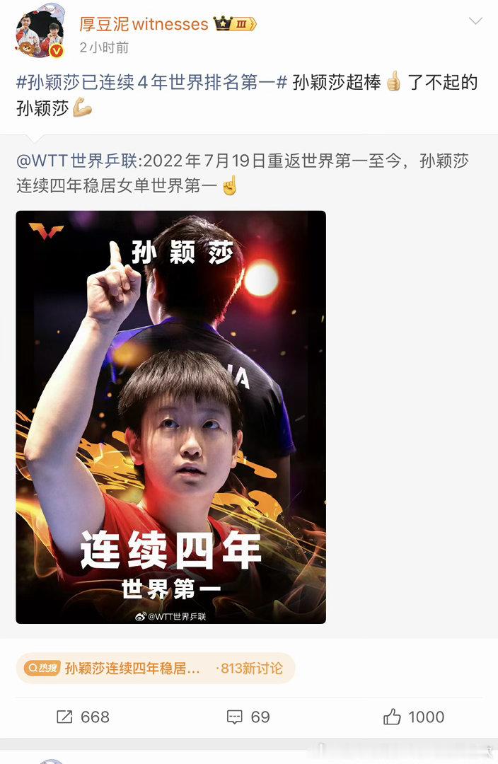 队短重返世界第一又是做视频又是媒体报道截图，当天怒发七条，孙颖莎连续稳居四年世界