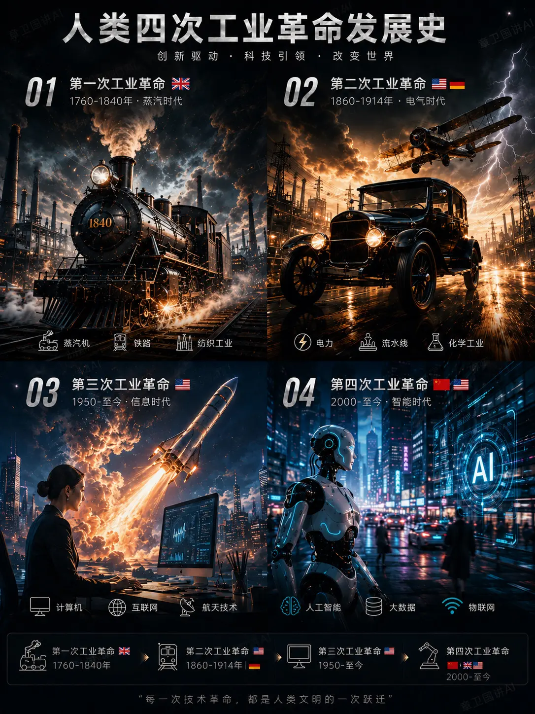 人类四次工业革命发展史。第一次工业革命1760-1840年主导国🇬?...