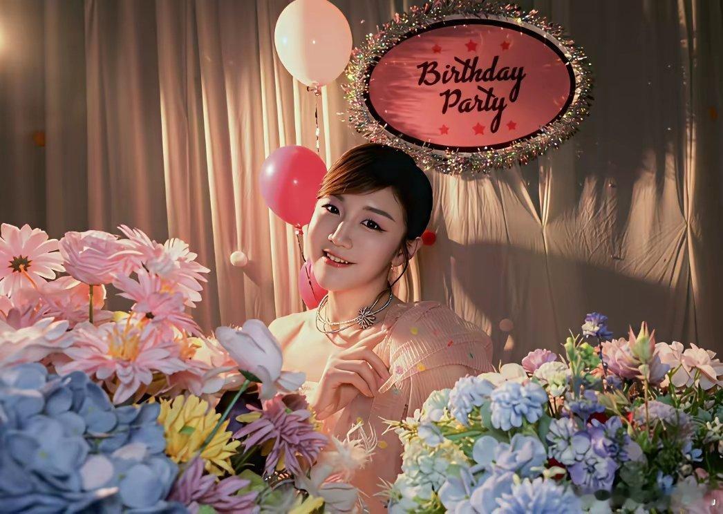 32岁陈梦晒照庆生穿着粉色抹胸蓬蓬裙也是美出了新高度了，这次生日排场还真是挺大了