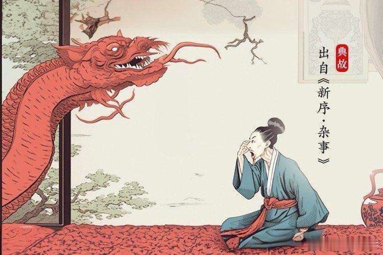 《新序·杂事五》原文：“叶公子高好龙，钩以写龙，凿以写龙，屋室雕文以写龙。于是天