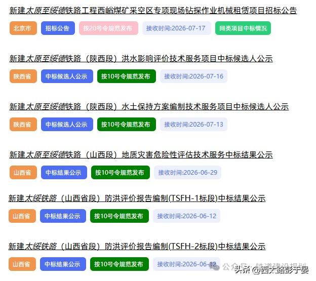 冲刺2027开工！太绥高铁多项前期项目接连中标，国家级通道提速落地近期太原至