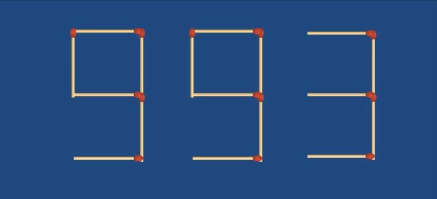 来一场烧脑挑战！图中原本是用火柴棍摆成的数字“993”，现在任务是移除3根火柴棍