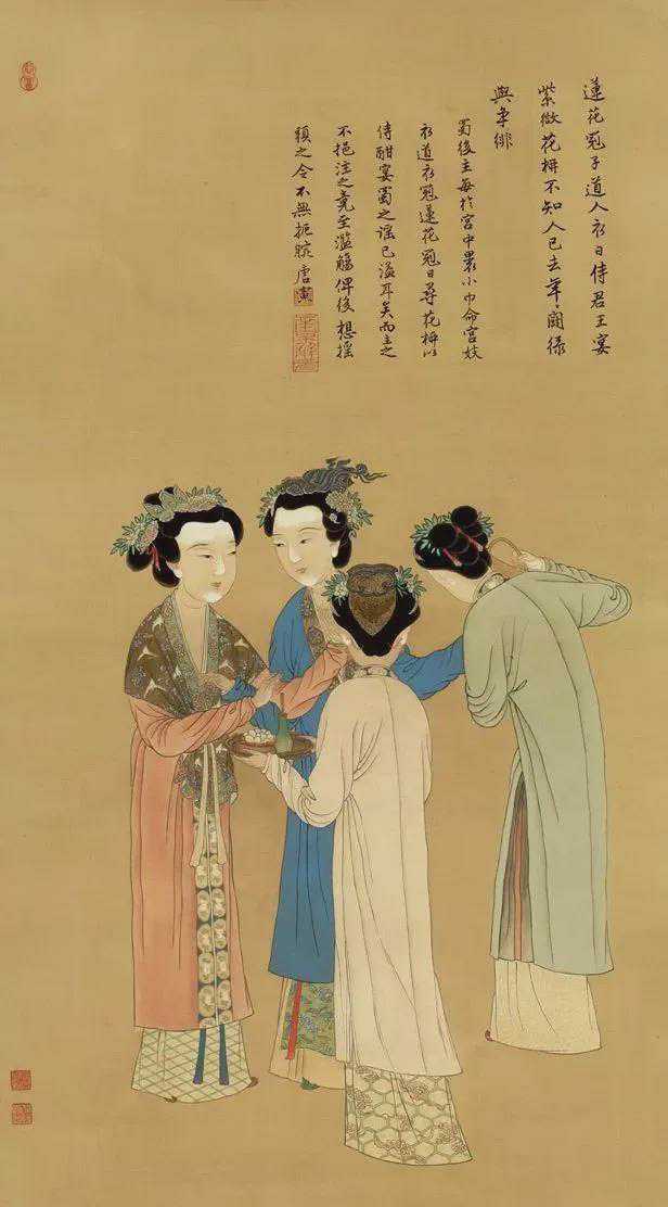 唐寅的《王蜀宫妓图》是工笔仕女画的经典名作之一。看轻轻描、淡淡写的人间女人，眉目